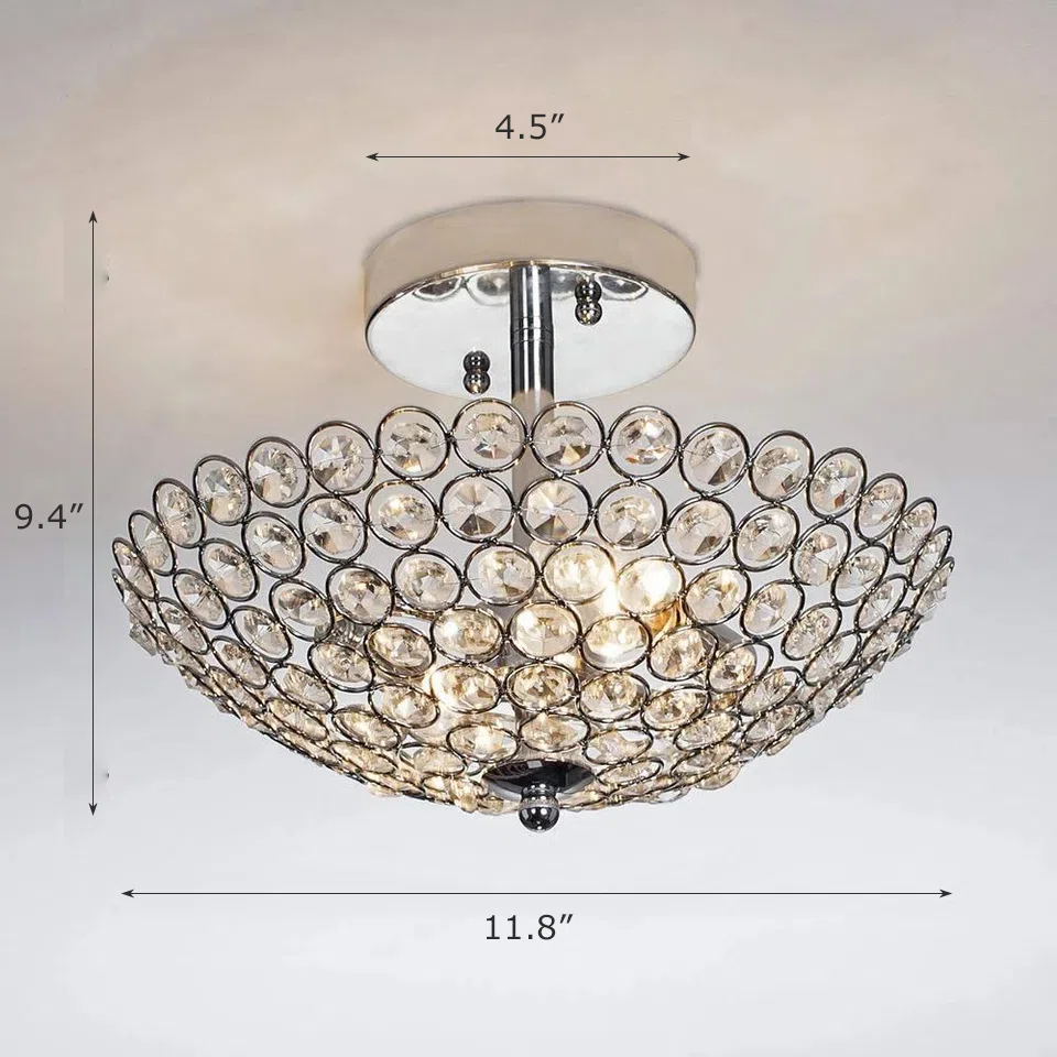 Modern 2-Light Crystal Ceiling Light Dimensions, 11.8"W x 9.4"H.