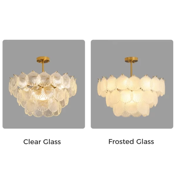 Modern Crystal Seashells LED Pendant Light comes in two types of glass: clear glass and frosted glass.