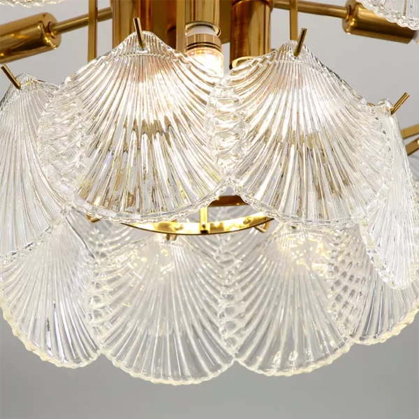 Close-up of Modern Crystal Seashells LED Pendant Light, showing crystal seashells glass lampshade.