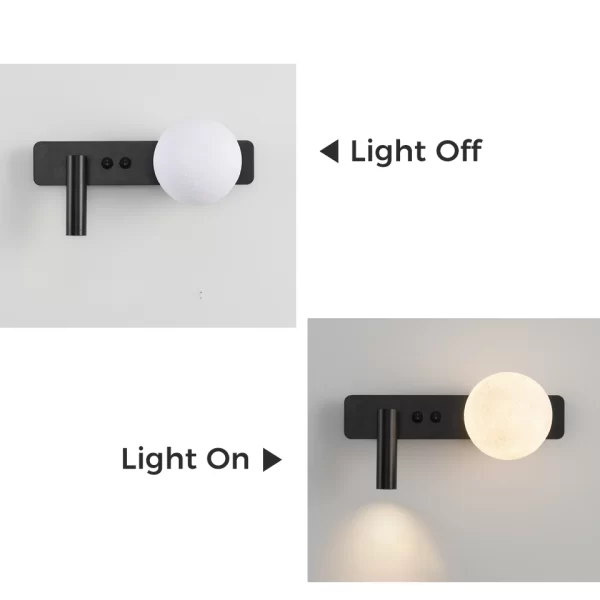 Modern Minimalist Creative Moon Wall Lamp: Real photos showcasing both the light off and light on effects.