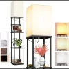 Modern Square Standing Lamp with Shelves, Corner Display Bookshelf Lamp for Living Room and Bedroom(Black)