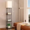 Modern Square Standing Lamp with Black Shelves, 10.2"D x 10.2"W x 64"H