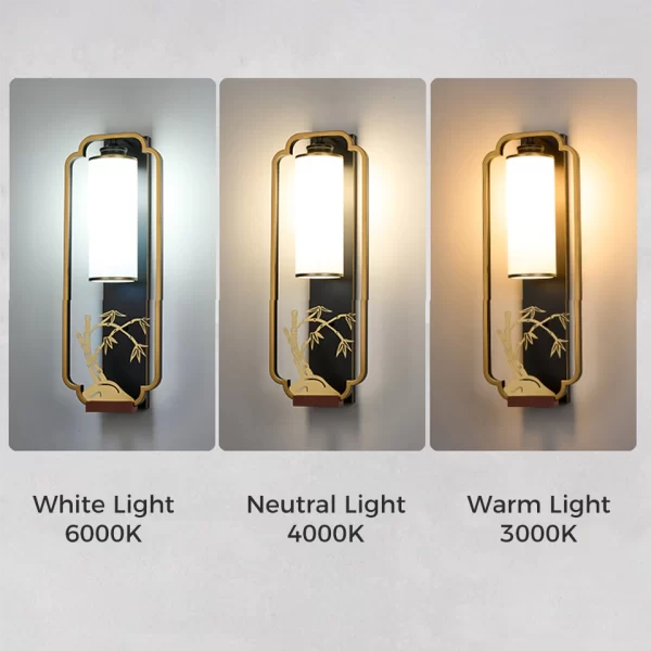 New Chinese Style Iron Glass Wall Lamp Switchable three color temperatures: white light, warm light, and neutral light.