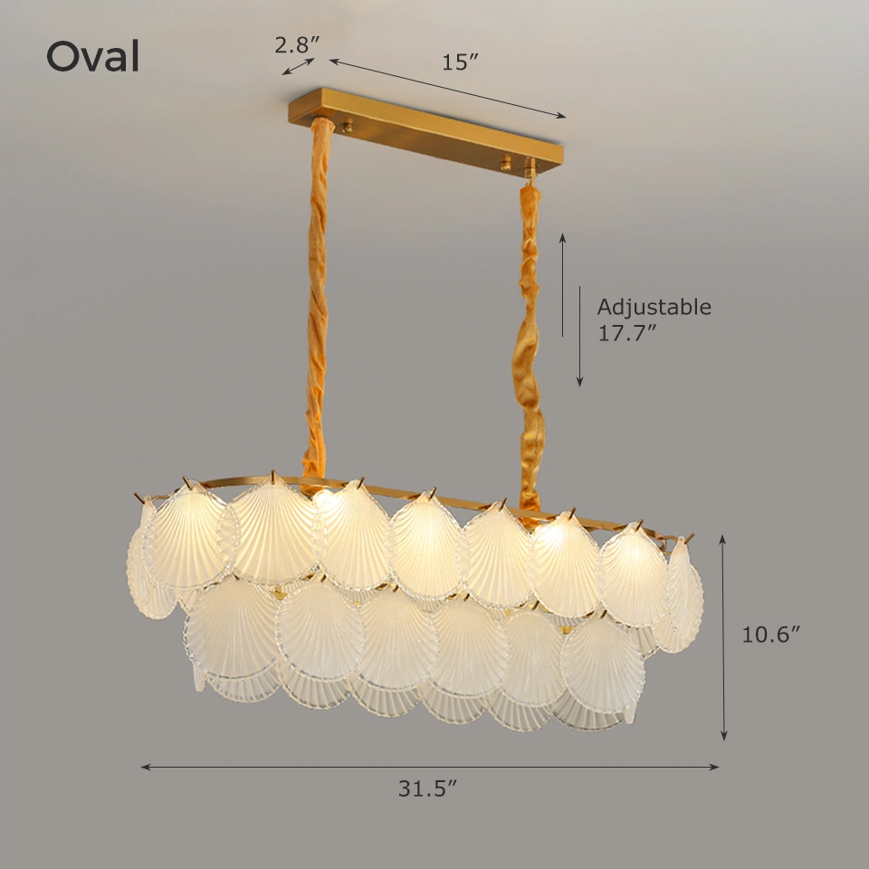 Oval Frosted Galss Modern Crystal Seashells LED Pendant Light Dimensions, 31.5"L × 10.6"H.