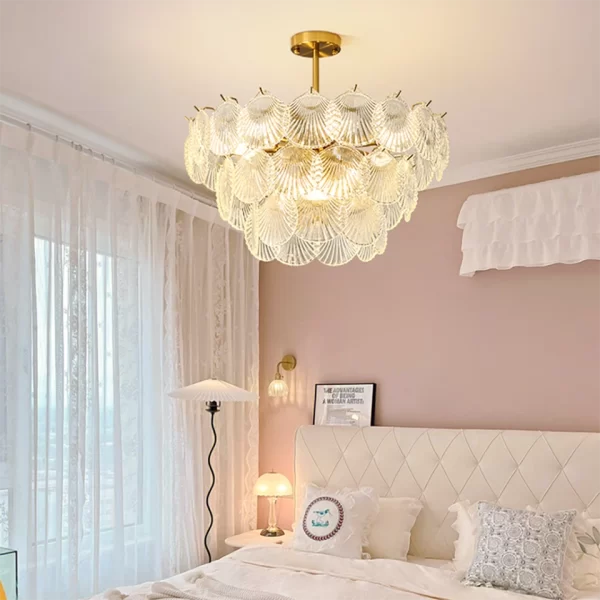 Three Layers Clear Glass Modern Crystal Seashells LED Pendant Light.