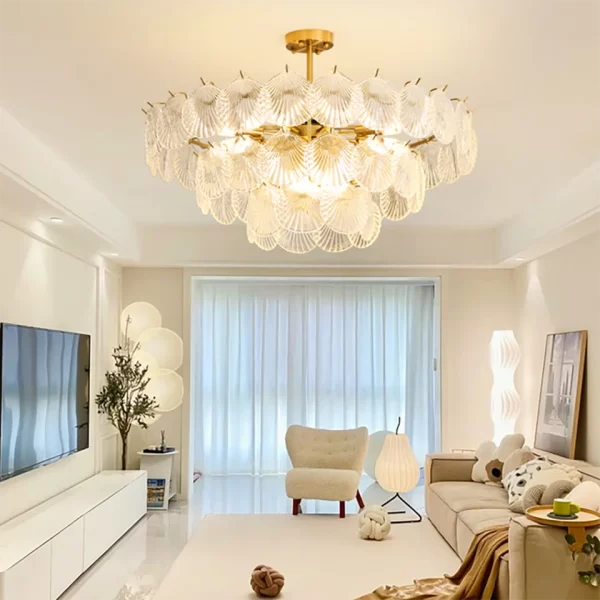 Three Layers Clear Glass Modern Crystal Seashells LED Pendant Light.