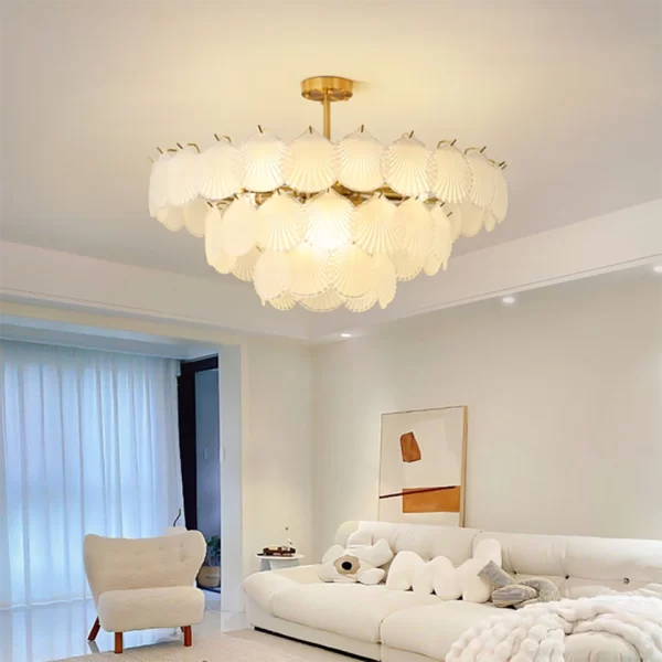 Three Layers Frosted Galss Modern Crystal Seashells LED Pendant Light.