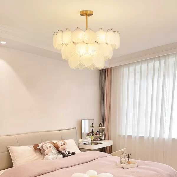 Three Layers Frosted Galss Modern Crystal Seashells LED Pendant Light.