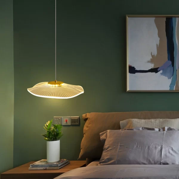 Transparent Acrylic Lotus Leaf Chandelier at the bedside of the bedroom