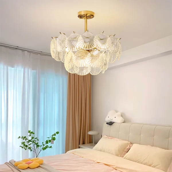 Two Layers Clear Glass Modern Crystal Seashells LED Pendant Light.