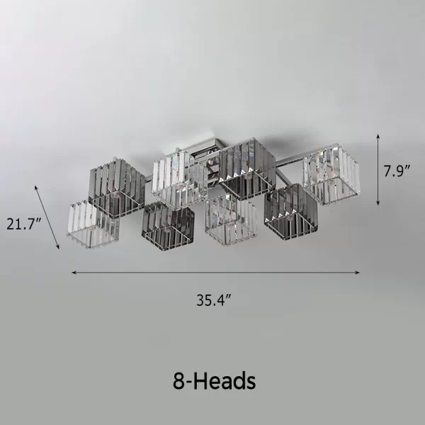 8 Heads Modern Square Crystal Ceiling Lights Dimensions, 35.4"L × 21.7W × 7.9"H