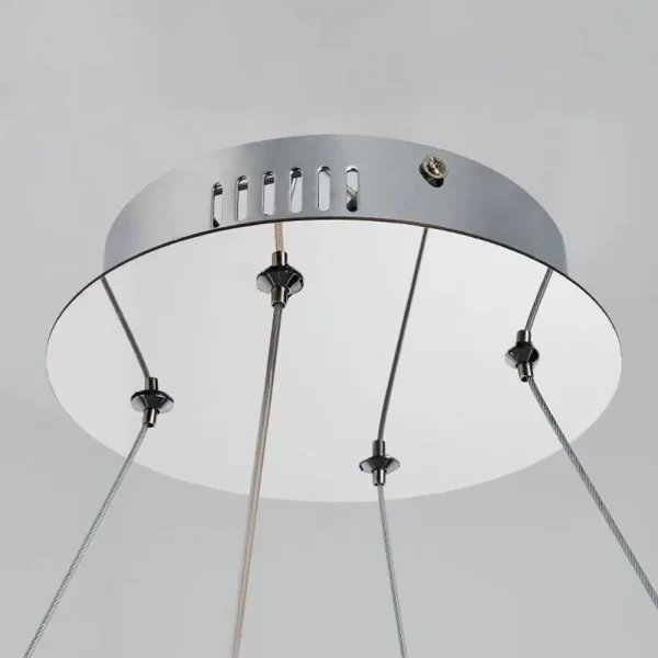 Close up of Circular Ring Peral Necklace Pendant Lamp, showing iron ceiling canopy.