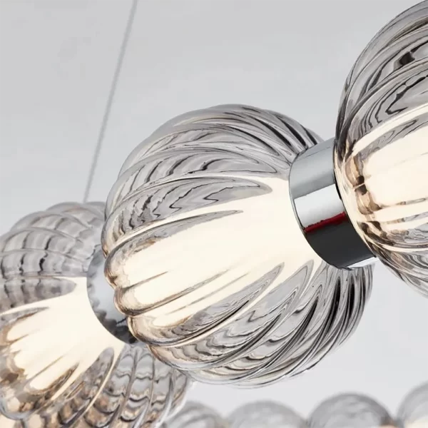 Close up of Circular Ring Peral Necklace Pendant Lamp, showing the LED bulbs.