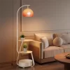 Cream Metal Retro Tall Pole Arc Floor Lamp Living Room Scene Display