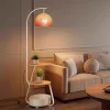 Cream Color and Nature Wood Grain Retro Tall Pole Arc Floor Lamp Living Room Scene Display