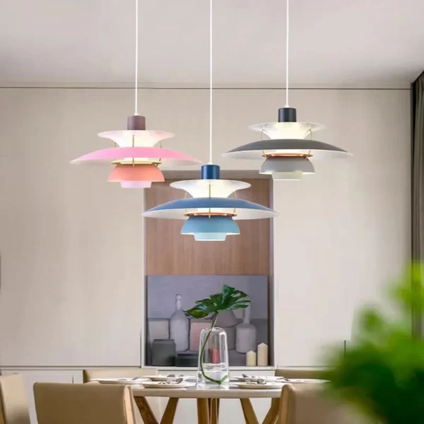 Danish Design Colorful Iron Pendant Light dining room real photo.