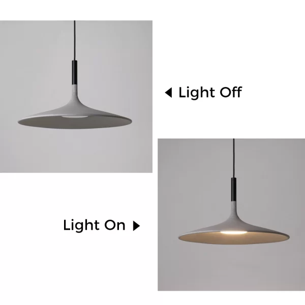 Industrial LED Cement Pendant Lights light off and light on effects.