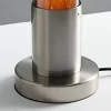 Close up of Minimalist Personality Glass Table Lamp, showcased the aluminum lampstand.