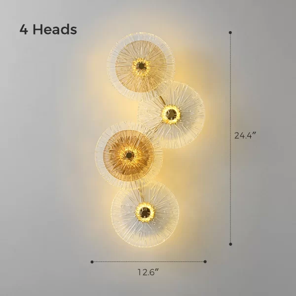 4-Heads Modern Round Glass Wall Lamp Dimensions