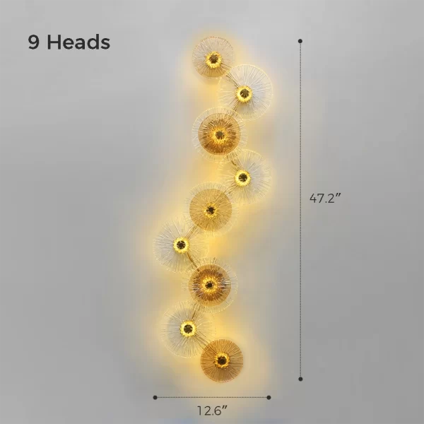 9-Heads Modern Round Glass Wall Lamp Dimensions