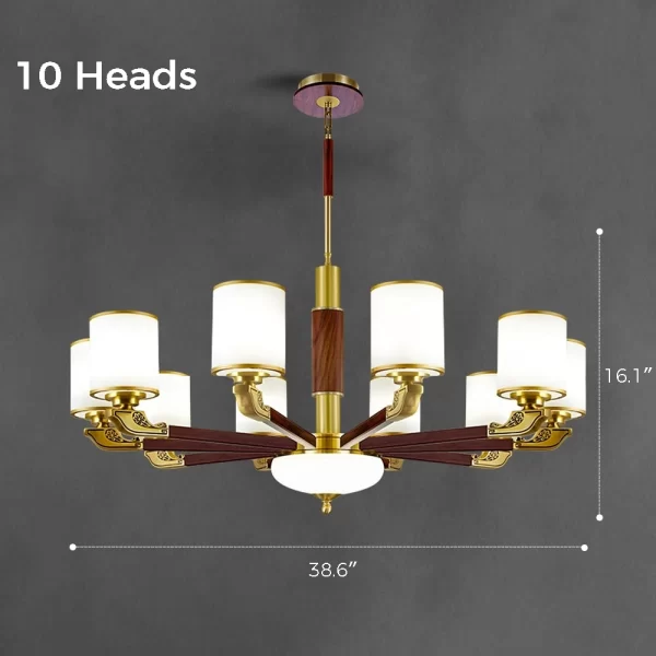 10-Heads Oriental Walnut Brass Pendant Light Dimensions