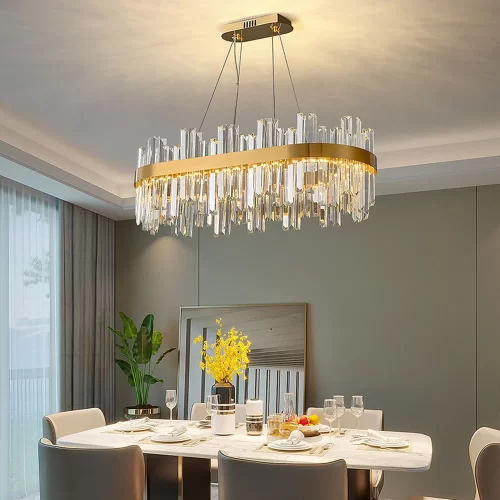 Modern Luxury Crystal Raindrop Chandelier Dining Room Scene Display