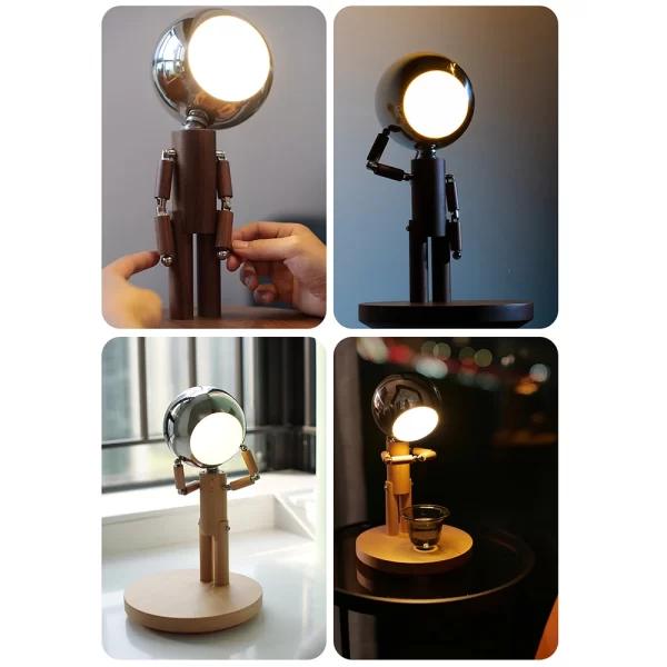 Creative Wooden Robot Shape Table Lamp