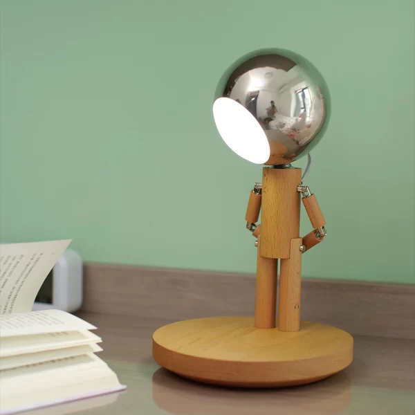 Creative Wooden Robot Shape Table Lamp Beech Wood