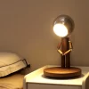 Creative Wooden Robot Shape Table Lamp Walnut Wood